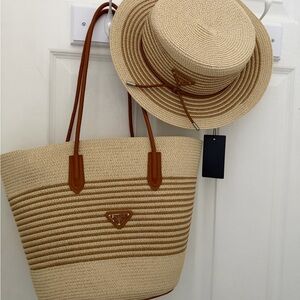 Prada Tan Canvas Tote Bag